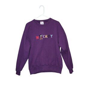 Vintage 80s‎ Mickey Mouse Size L Crewneck Embroidered Sweatshirt Pullover Purple